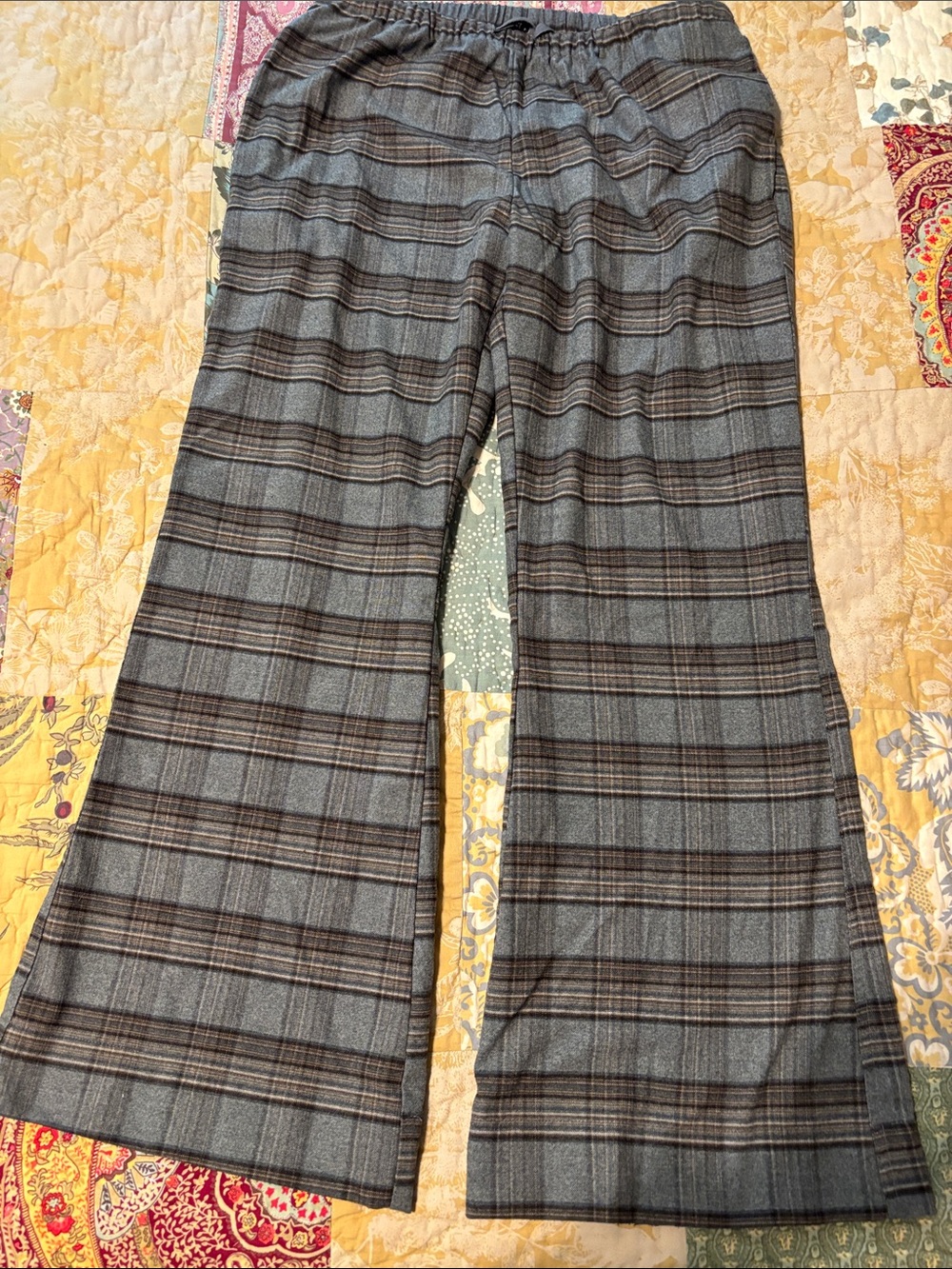 Silence + Noise Gray Plaid Wide Leg Lounge Pants Tie Waist Large